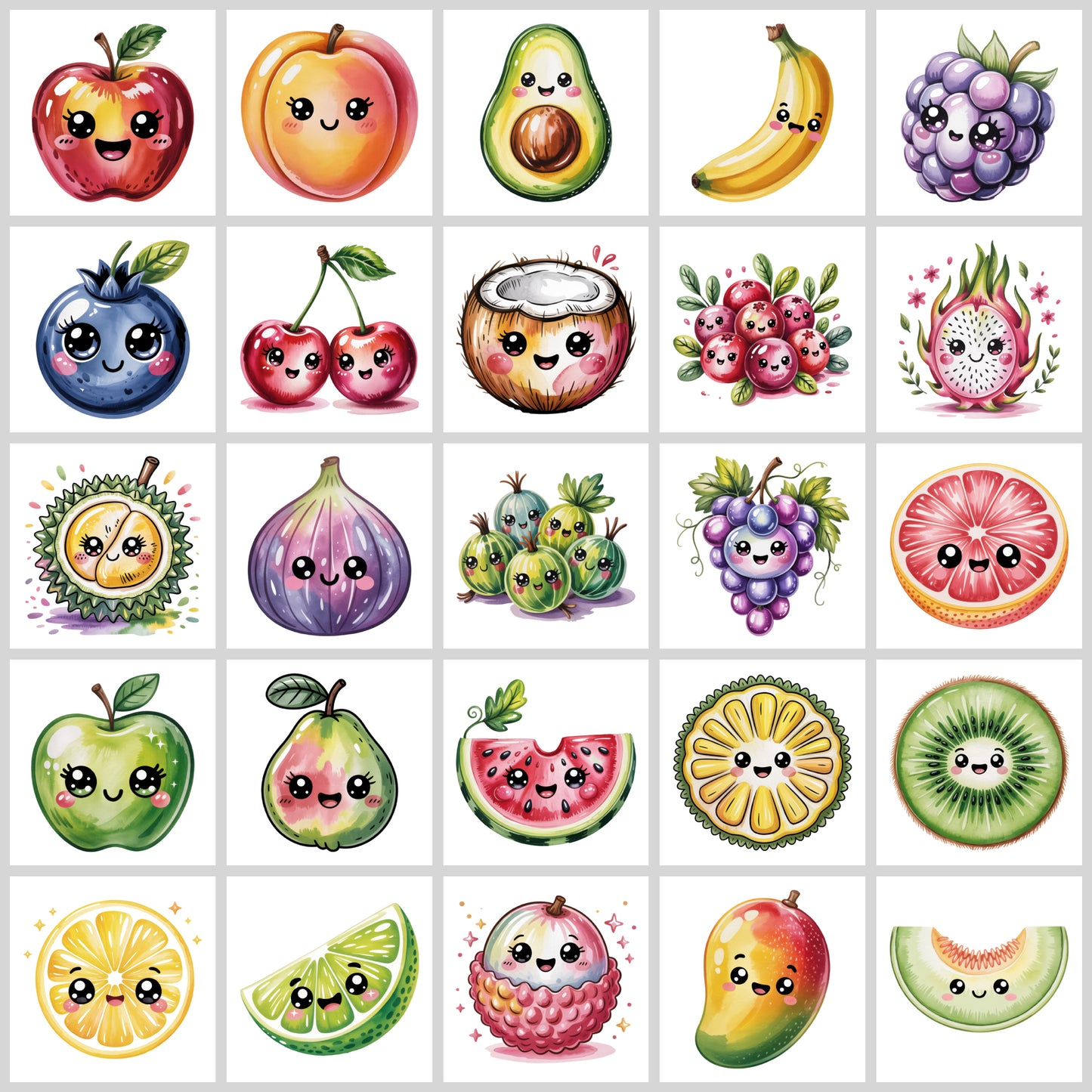 Kawaii Fruit Clipart Pack | Resell Rights Included