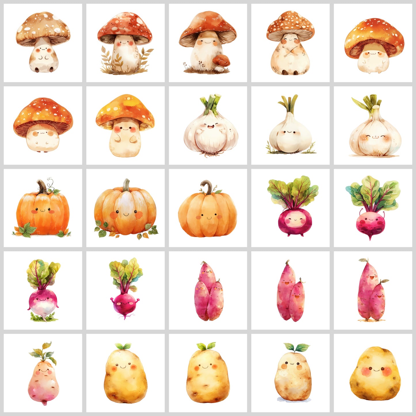 Cute Vegetables Clipart Pack | Resell Rights Included