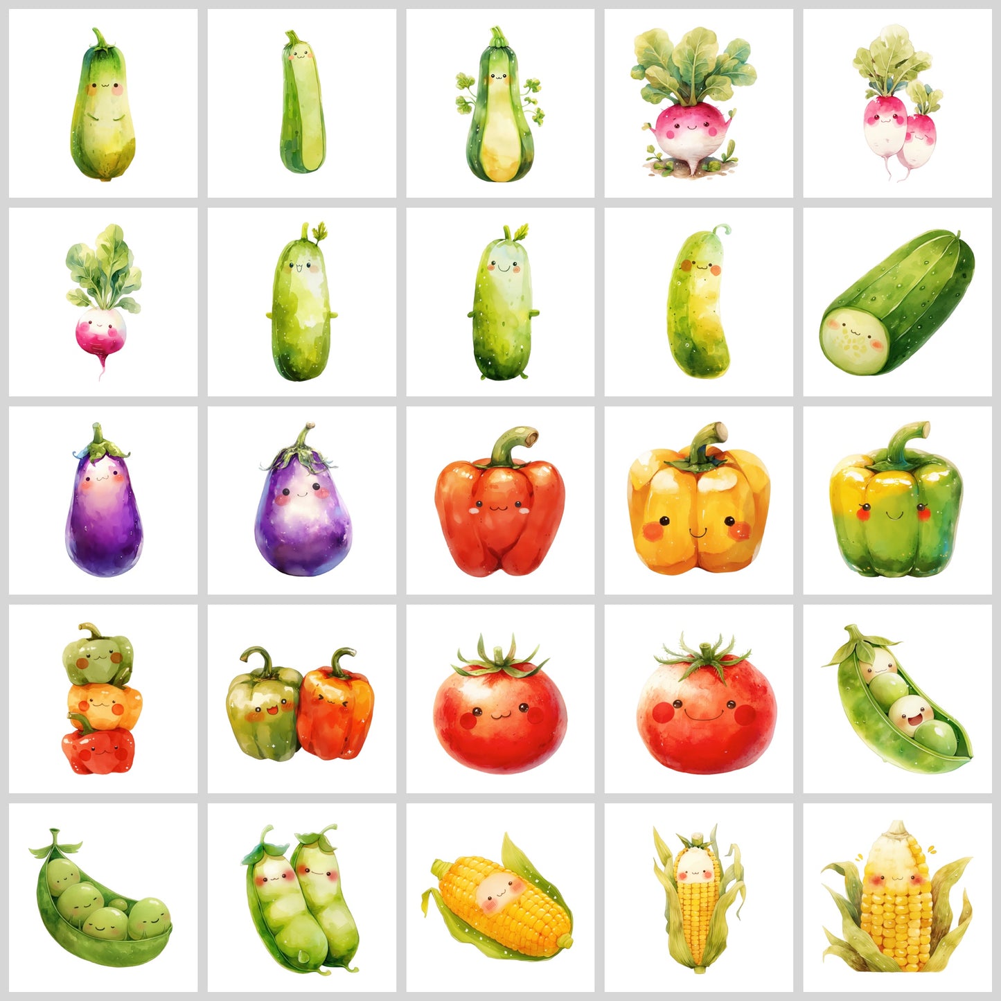 Cute Vegetables Clipart Pack | Resell Rights Included